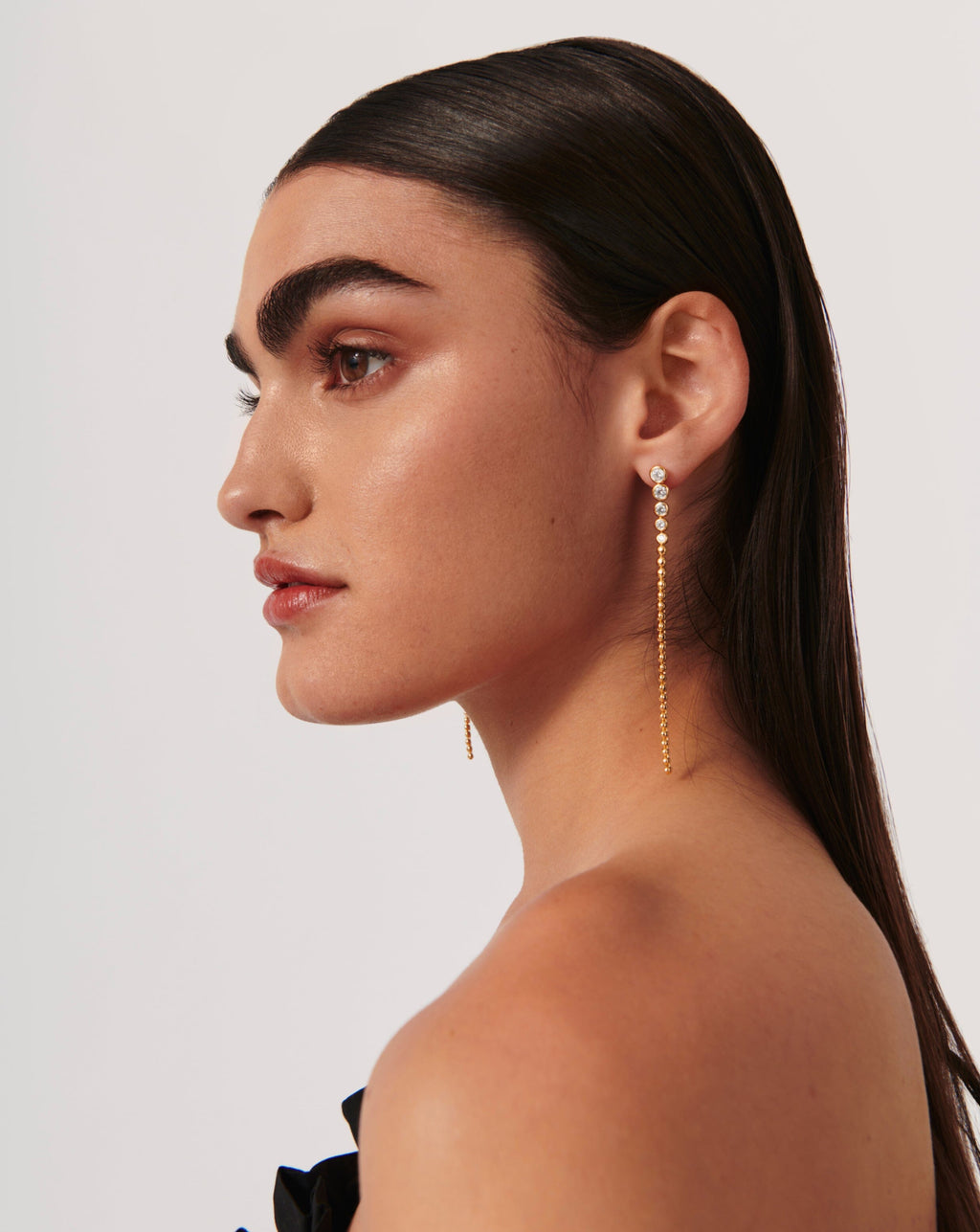 Tennis Beaded Stone Extra Long Drop Earrings | 18ct Gold Vermeil/Cubic Zirconia