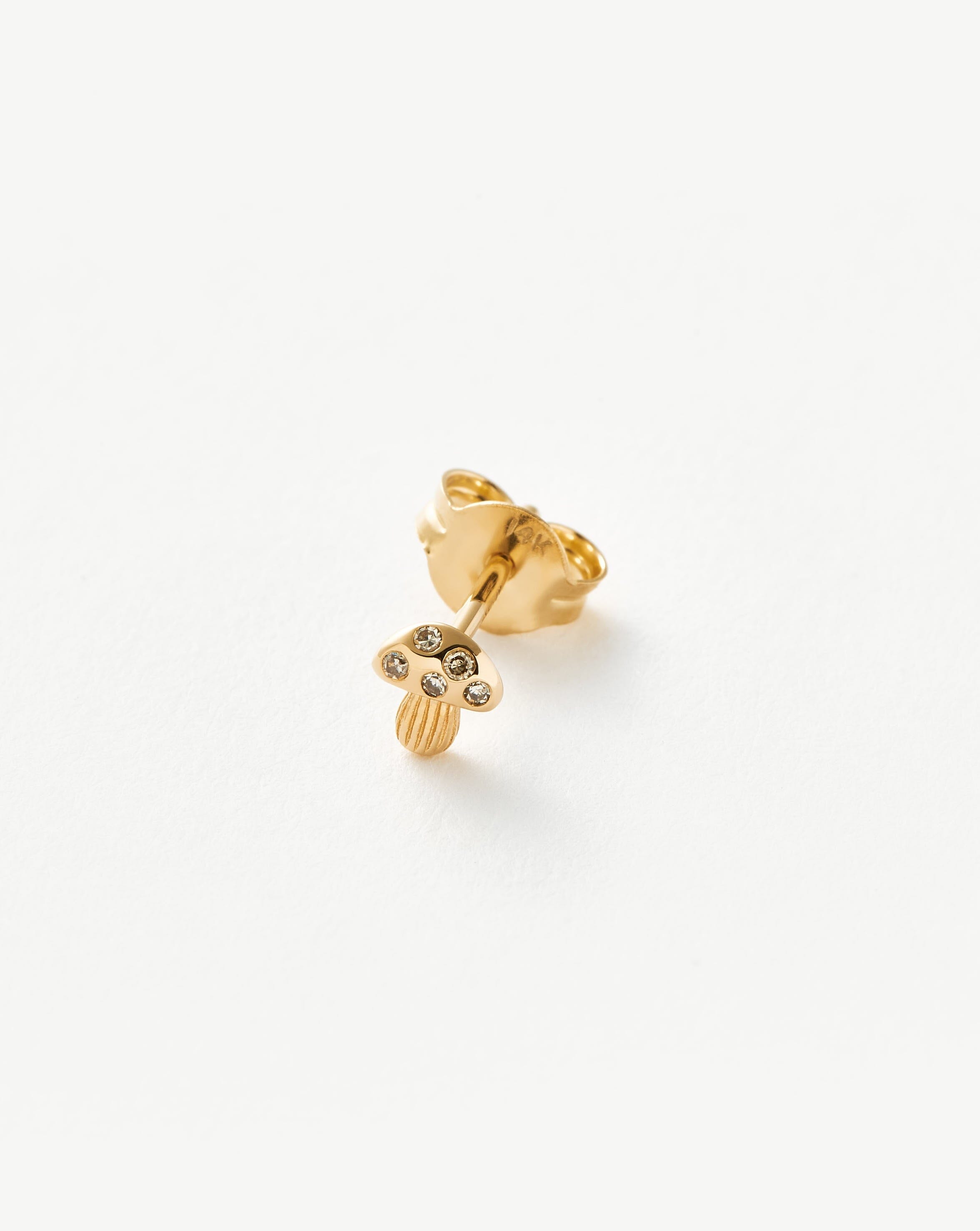 Solid Gold Diamond Mushroom Single Stud Earring