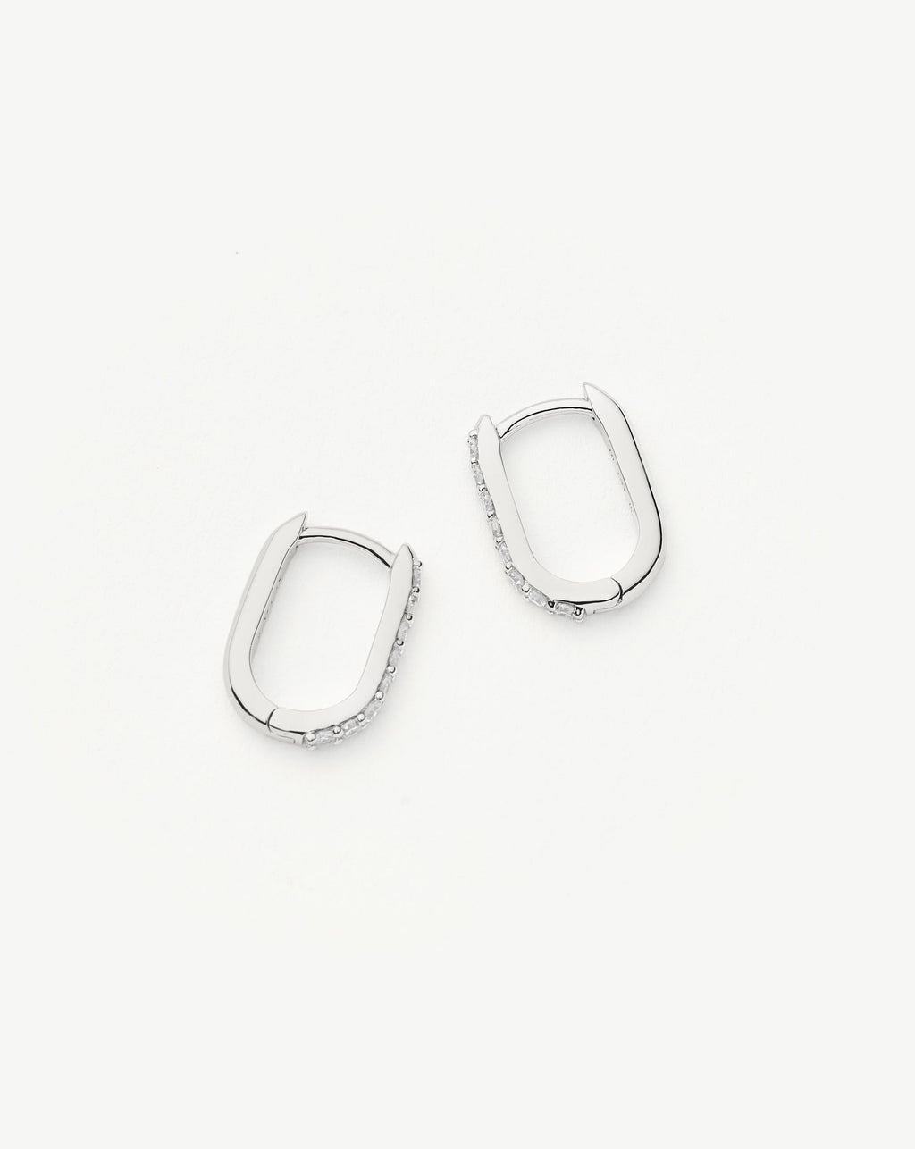 Solid Gold Diamond Ovate Mini Hoop Earrings | 14ct Solid White Gold/Diamond