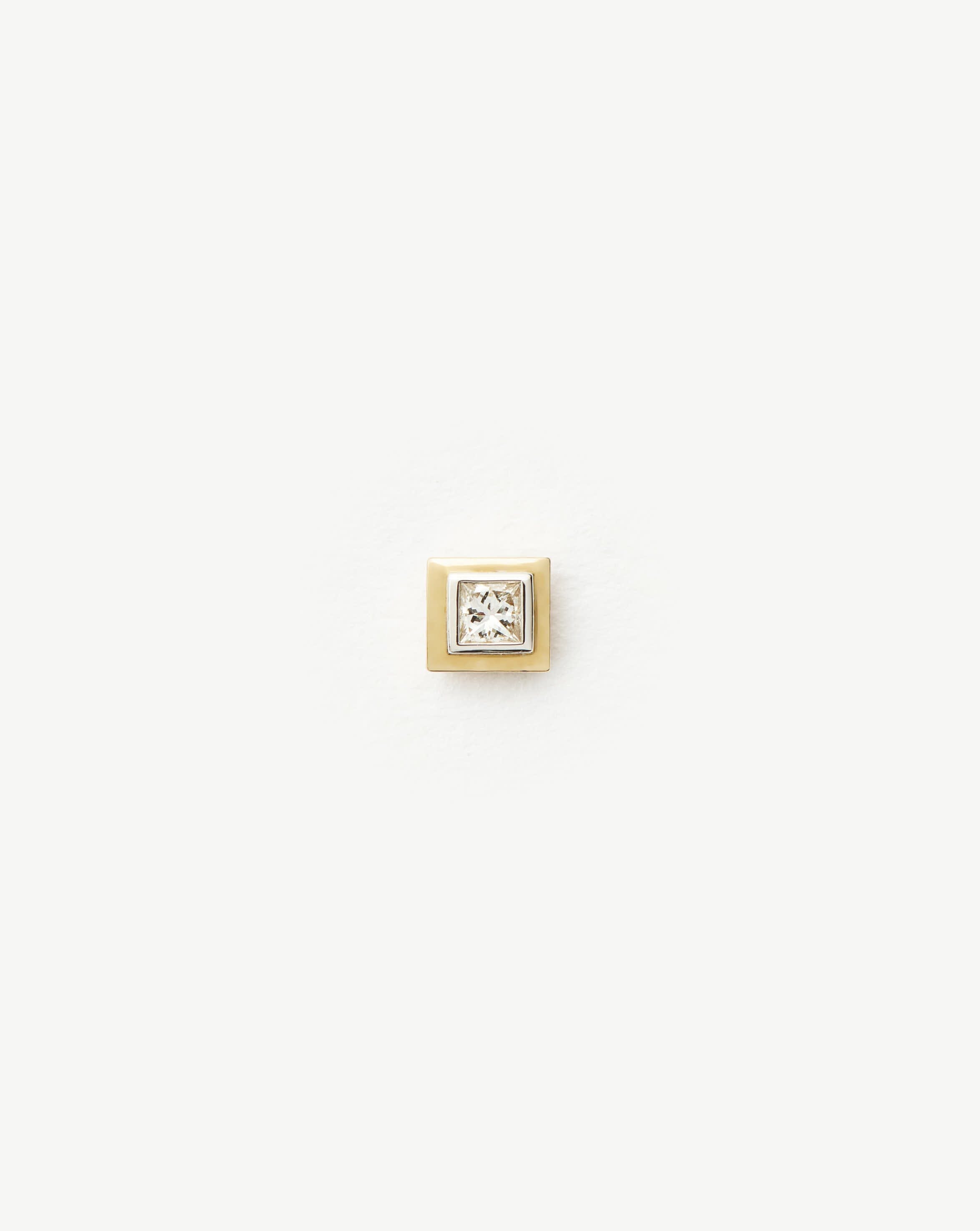 Solid Gold Square Solitaire Flat Back Stud Earring | 14ct Yellow Gold/Diamond
