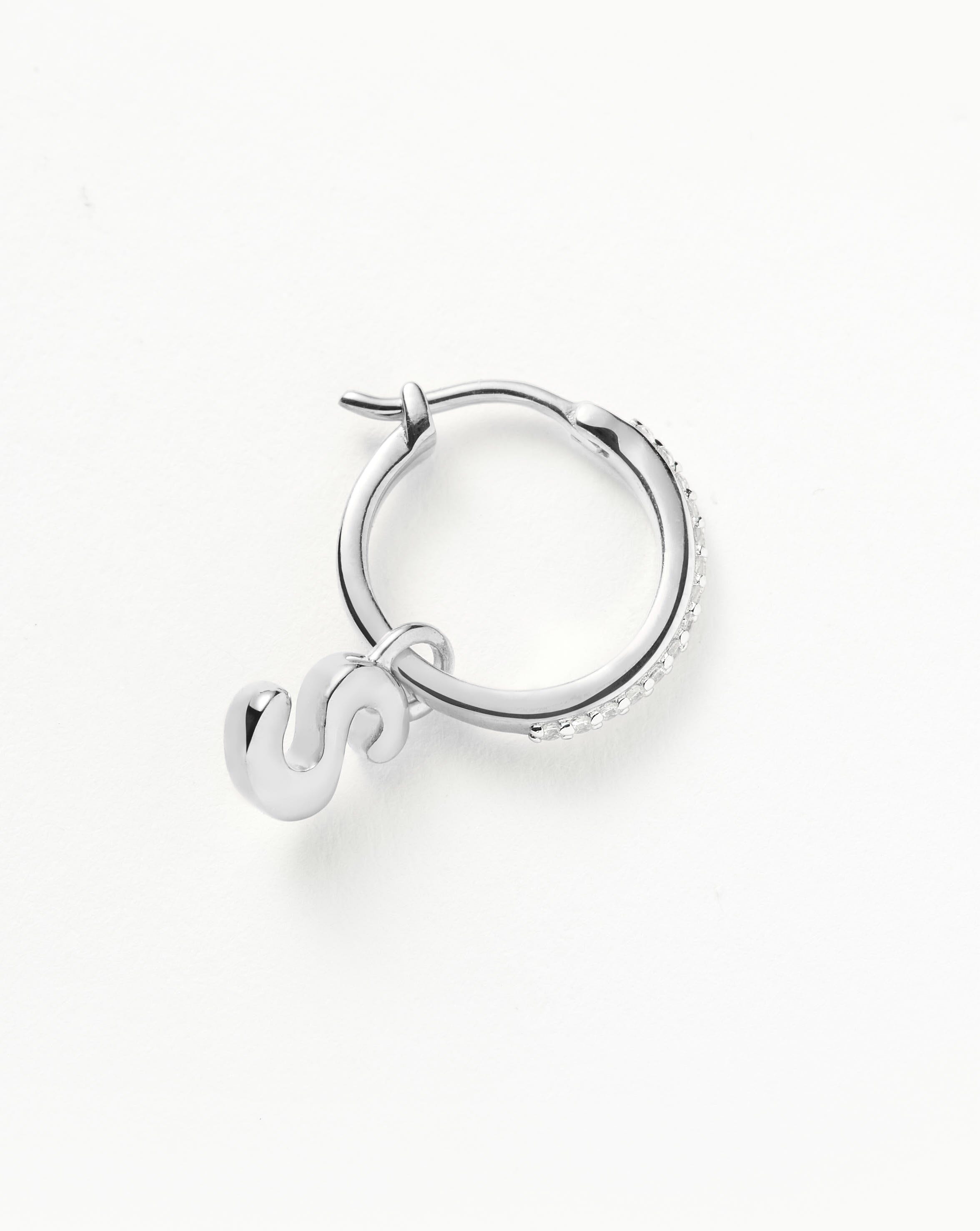 Initial Single Charm Hoop Earring  - Initial S | Sterling Silver